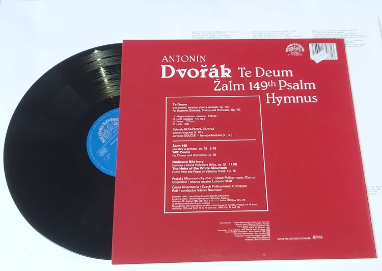 Dvořák - Gabriela Beňačková-Čápová, Jaroslav Souček, Czech Philharmonic Chorus, Czech Philharmonic Orchestra, Václav Neumann – Te Deum / 149th Psalm / Hymnus 1986 NM, VYPRANÁ Vinyl (LP + příloha)