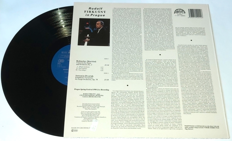 Bohuslav Martinů, Antonín Dvořák, Rudolf Firkušný, The Czech Philharmonic Orchestra, Jiří Bělohlávek – Rudolf Firkušný In Prague 1991 NM, VYPRANÁ Vinyl (LP)
