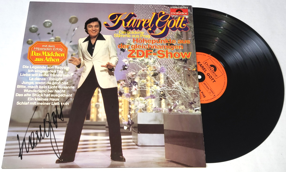 Karel Gott – Die Goldene Stimme Aus Prag (Höhepunkte Aus Der Gleichnamigen ZDF-Show) 1978 EX, VYPRANÁ Vinyl (LP) autogram, podpis