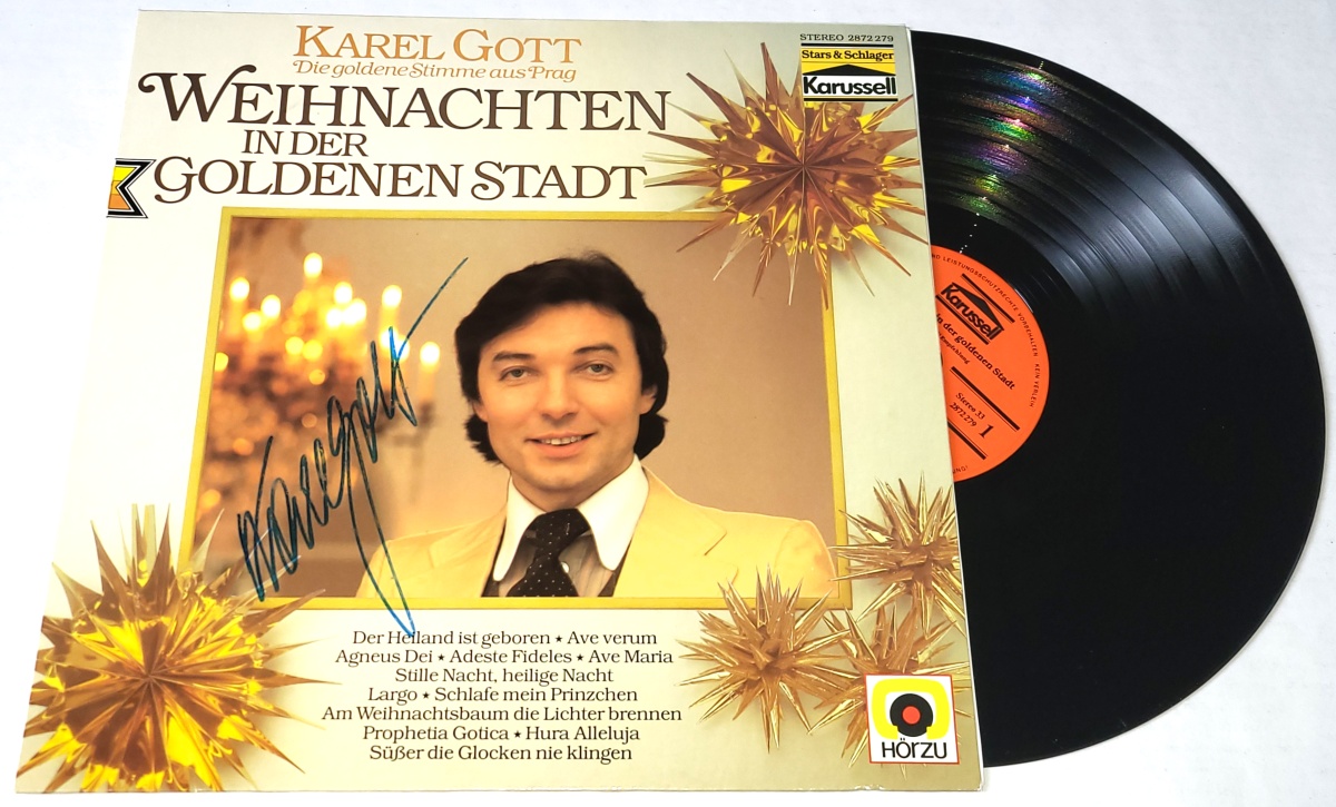 Karel Gott – Weihnachten In Der Goldenen Stadt 1986 NM, VYPRANÁ Vinyl (LP) autogram, podpis