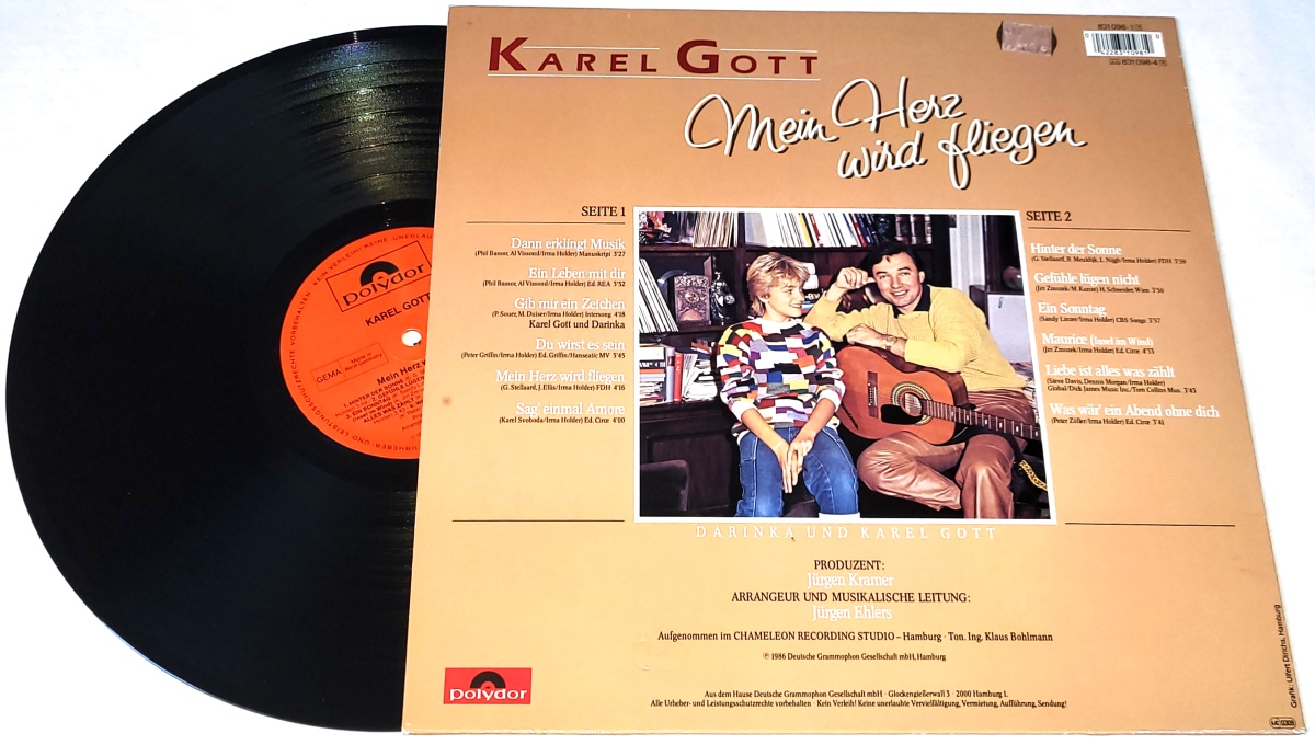 Karel Gott – Mein Herz Wird Fliegen 1986 EX+, VYPRANÁ Vinyl (LP)