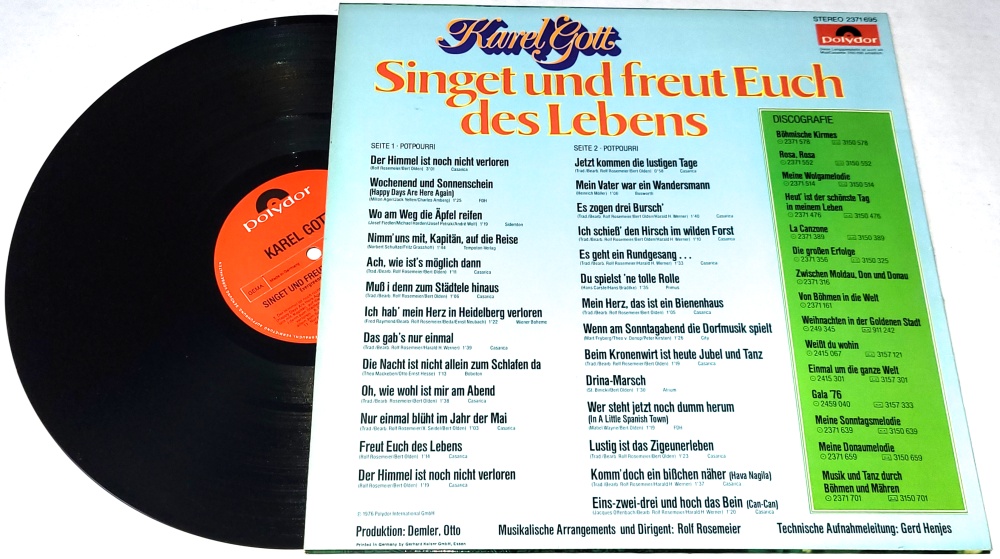 Karel Gott – Singet Und Freut Euch Des Lebens 1976 EX, VYPRANÁ Vinyl (LP)