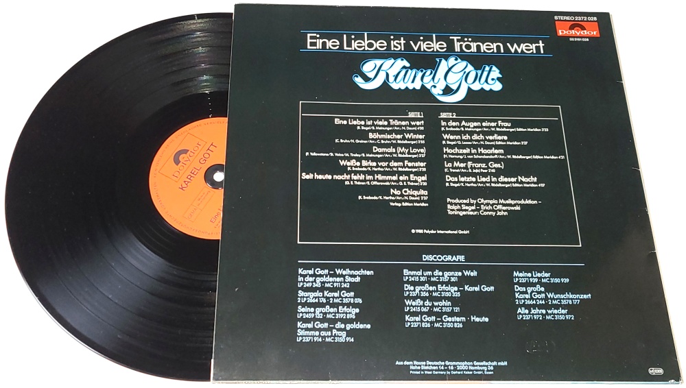 Karel Gott – Eine Liebe Ist Viele Tränen Wert 1980 EX, VYPRANÁ Vinyl (LP)