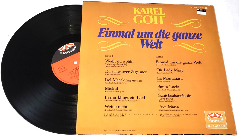 Karel Gott – Einmal Um Die Ganze Welt 1974 EX+, VYPRANÁ Vinyl (LP)