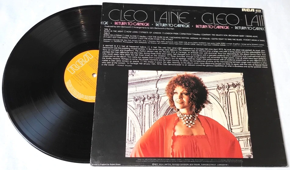 Cleo Laine – Return To Carnegie 1977 VG, VYPRANÁ Vinyl LP
