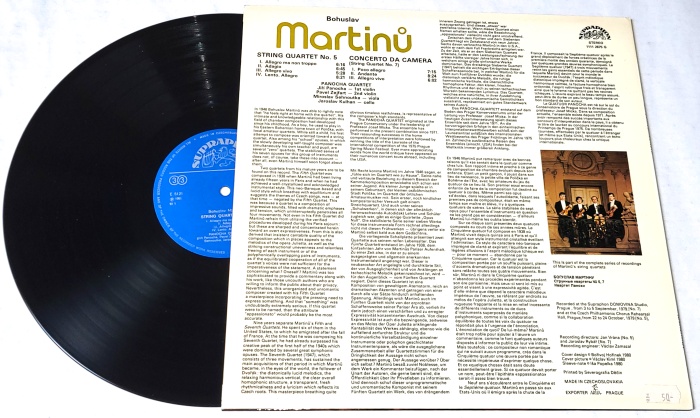Martinů - Panocha Quartet – String Quartets Nos. 5 & 7 " Concerto Da Camera " 1981 EX, VYPRANÁ Vinyl (LP)