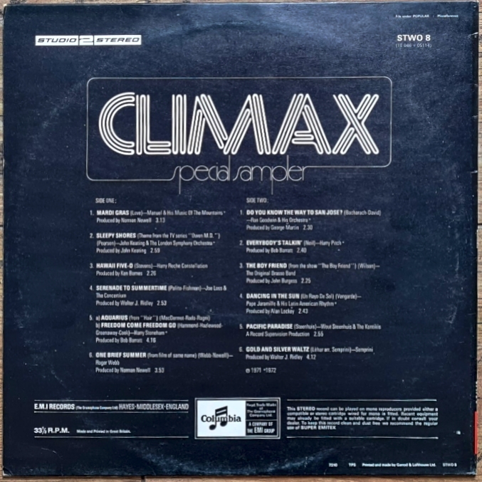 Various – Climax Special Sampler 1972 VG, VYPRANÁ Vinyl (LP)