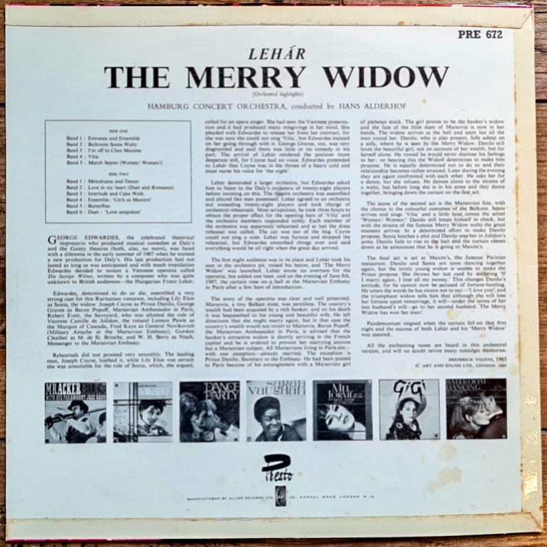 Franz Lehár – The Merry Widow 1965 VG, VYPRANÁ Vinyl (LP)