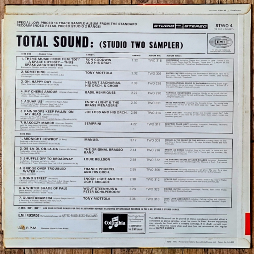 Various – Total Sound (Studio Two Sampler) 1970 VG+, VYPRANÁ Vinyl (LP)