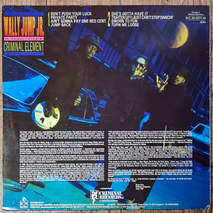 Wally Jump Jr. And The Criminal Element – Don't Push Your Luck 1987 VG+, VYPRANÁ Vinyl (LP)