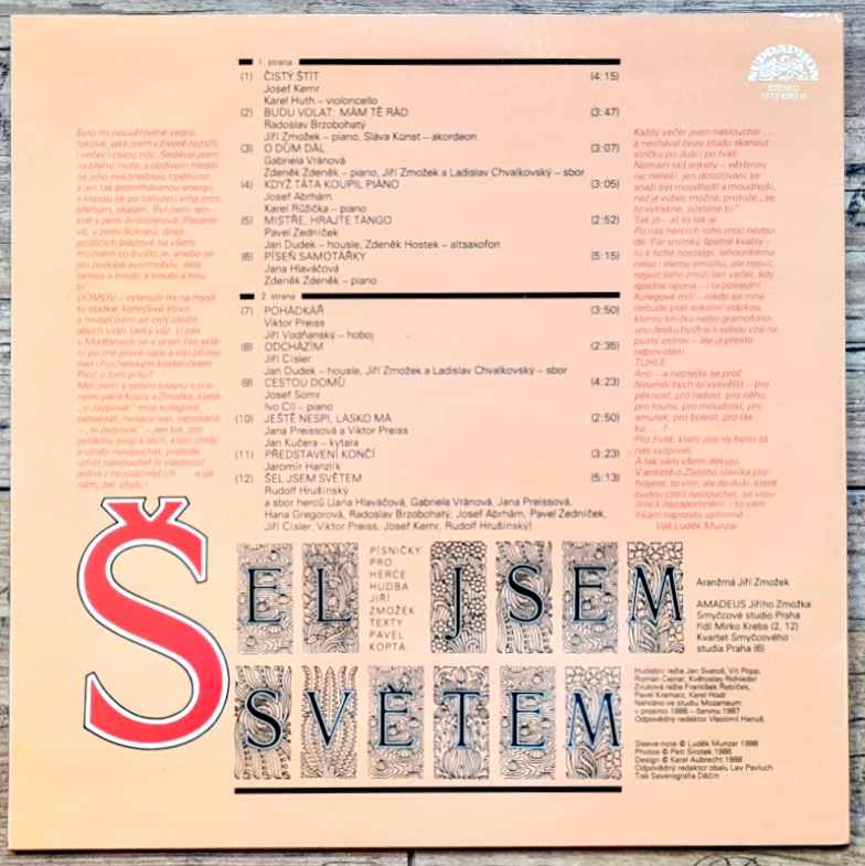 Šel Jsem Světem (Písničky Pro Herce) 1988 EX, VYPRANÁ Vinyl (LP)