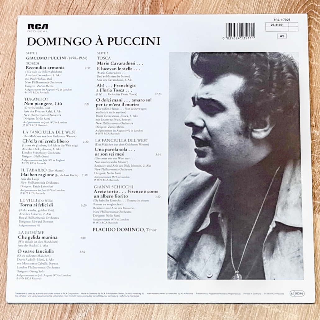 Placido Domingo – Domingo A Puccini 1974 EX-, VYPRANÁ Vinyl (LP)