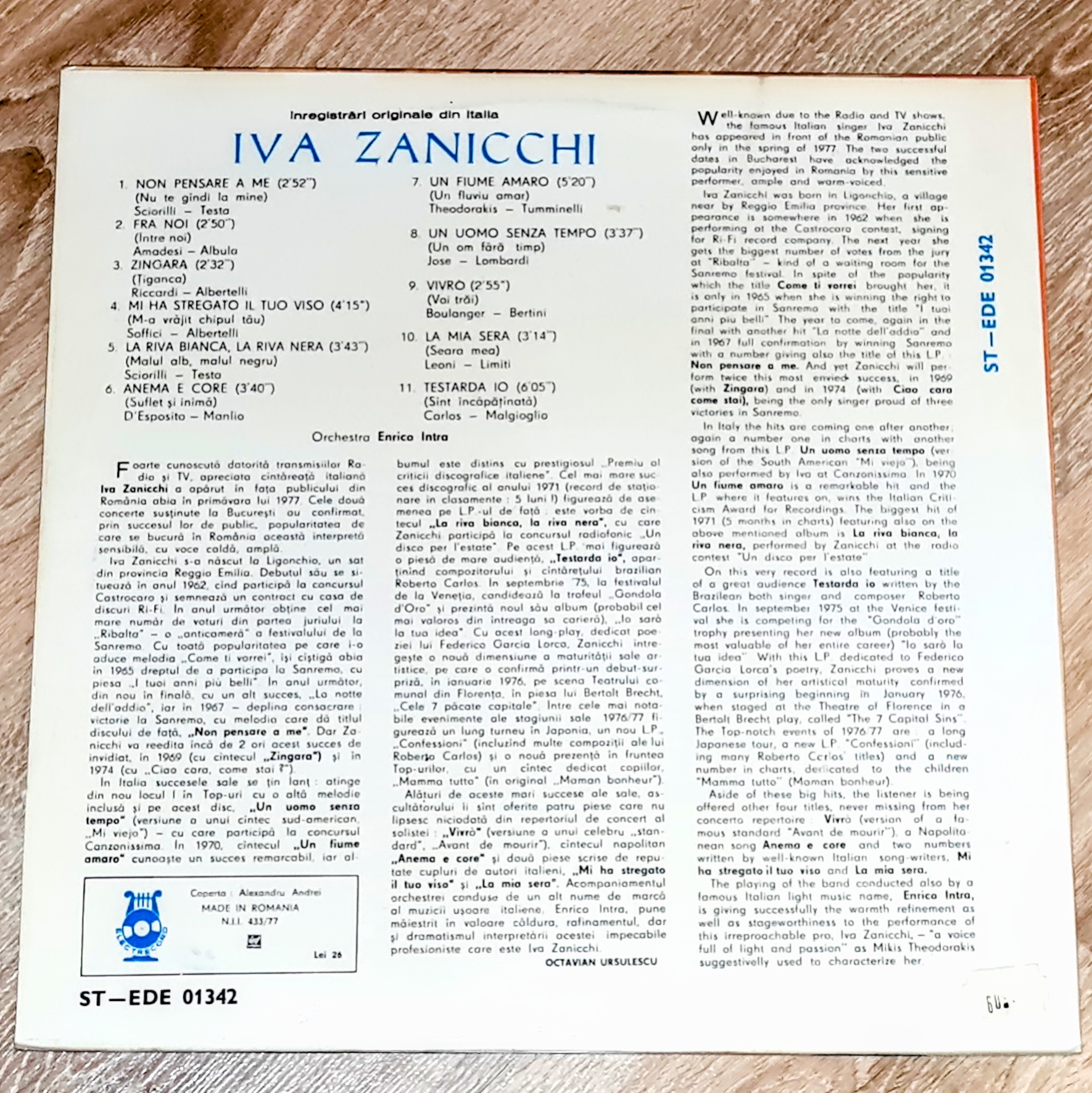 Iva Zanicchi – Non Pensare A Me 1977 EX, VYPRANÁ Vinyl (LP)
