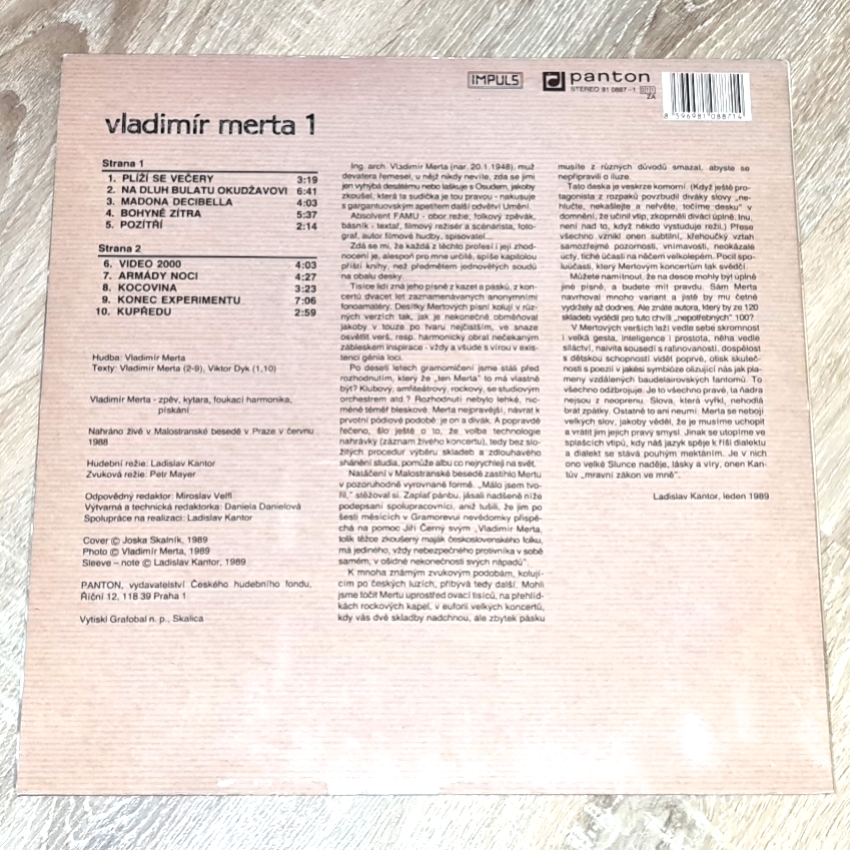 Vladimír Merta – Vladimír Merta 1 1989 VG+, VYPRANÁ Vinyl (LP)