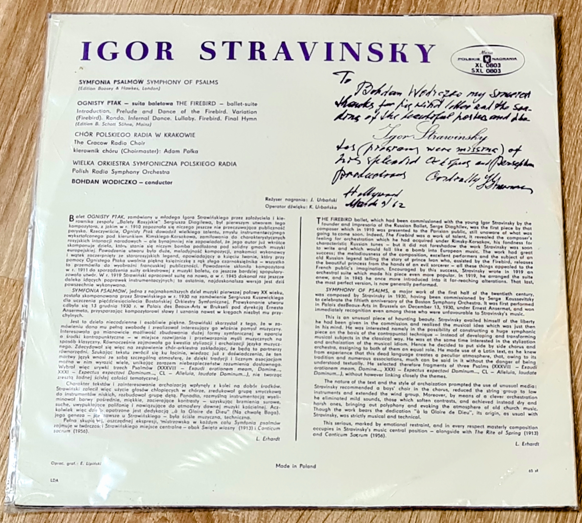 Igor Stravinsky - Polish Radio Symphony Orchestra, The Cracow Radio Choir- Bohdan Wodiczko – Symphony Of Psalms / The Firebird Suite 1972 NOVÁ, NEHRANÁ Vinyl (LP)