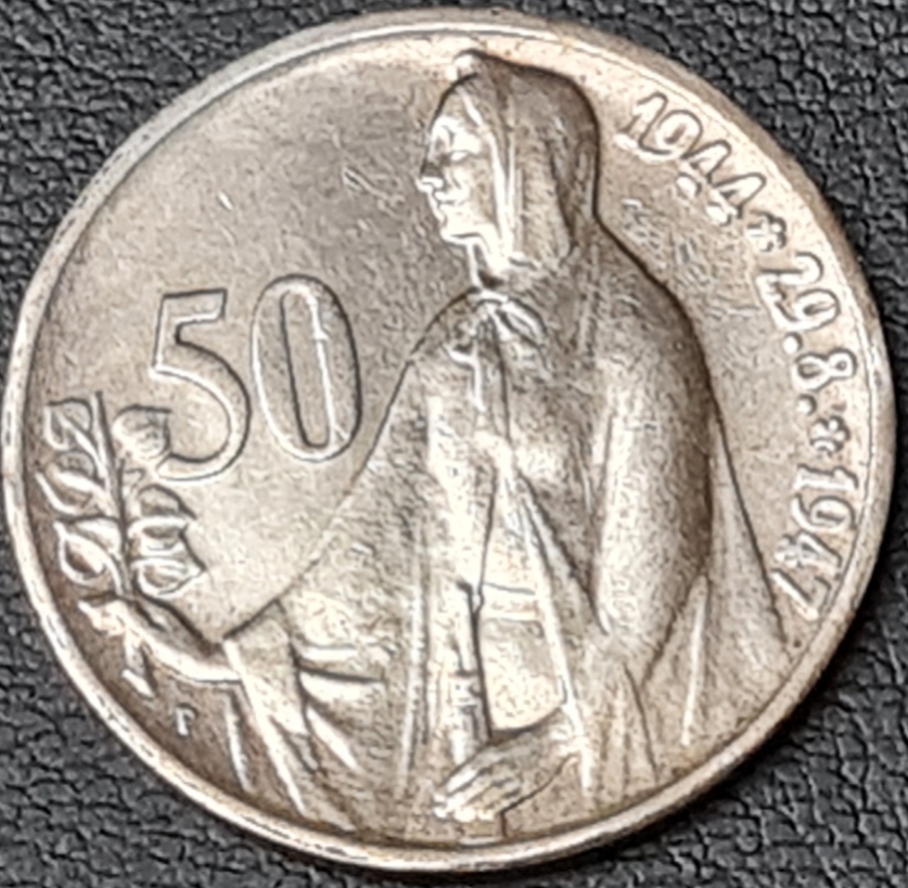Ag 50 koruna 1947 - 3. výročí SNP mince