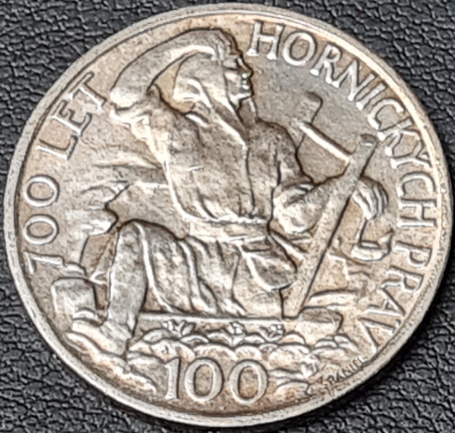 Ag 100 koruna 1949 - 700. výročí vydání jihlavského horního práva, mince