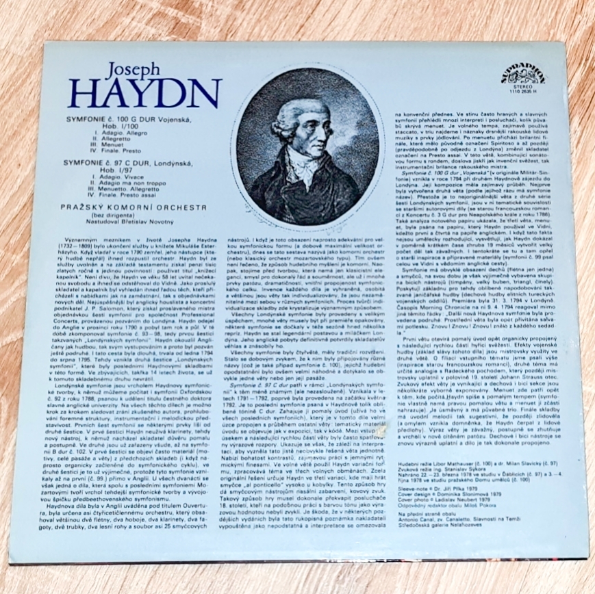 Joseph Haydn, Pražský Komorní Orchestr – Londýnské Symfonie (Č.100 Vojenská / Č.97 Cdur) 1980 EX Vinyl (LP)