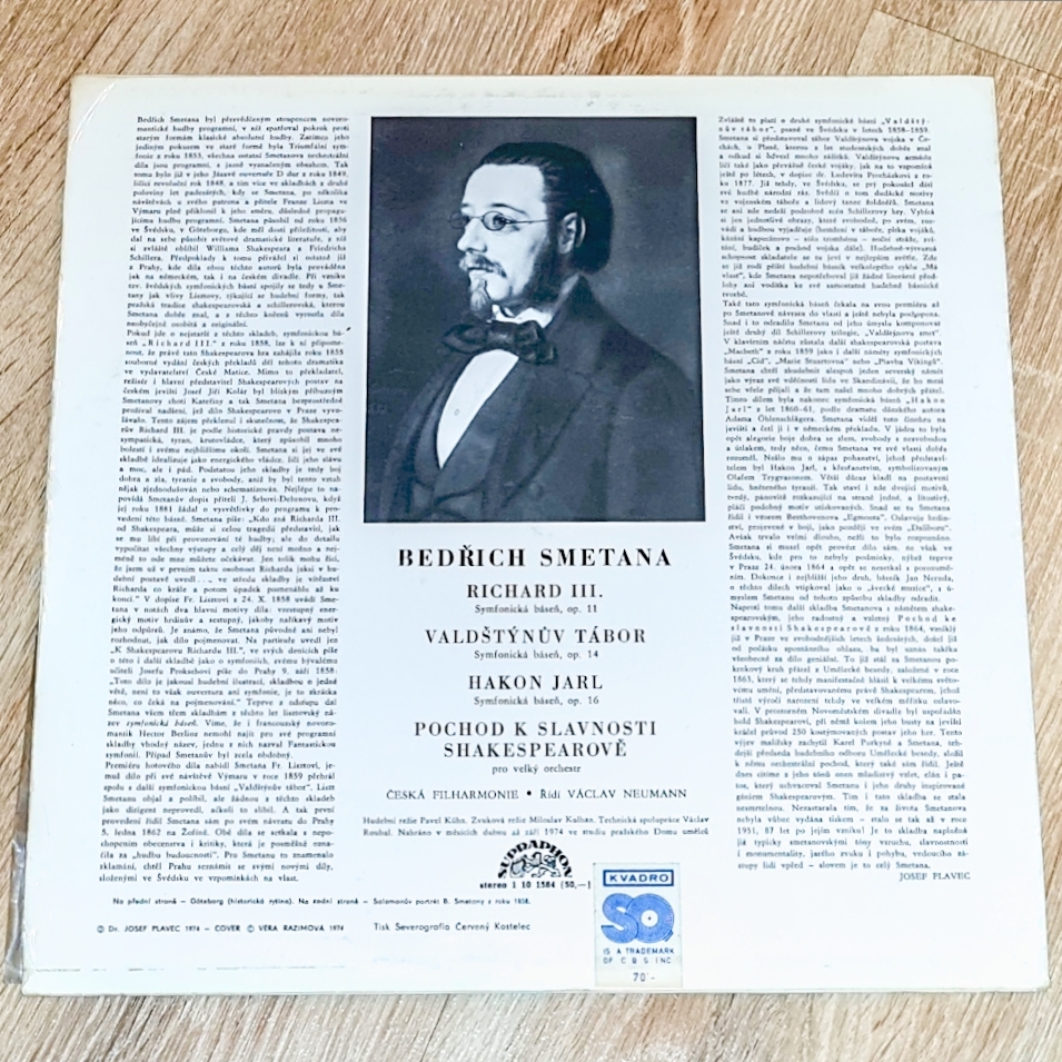 Bedřich Smetana – Švédské Symfonické Básně / Pochod K Shakespearově Slavnosti  1975 EX, VYPRANÁ Vinyl (LP + příloha)