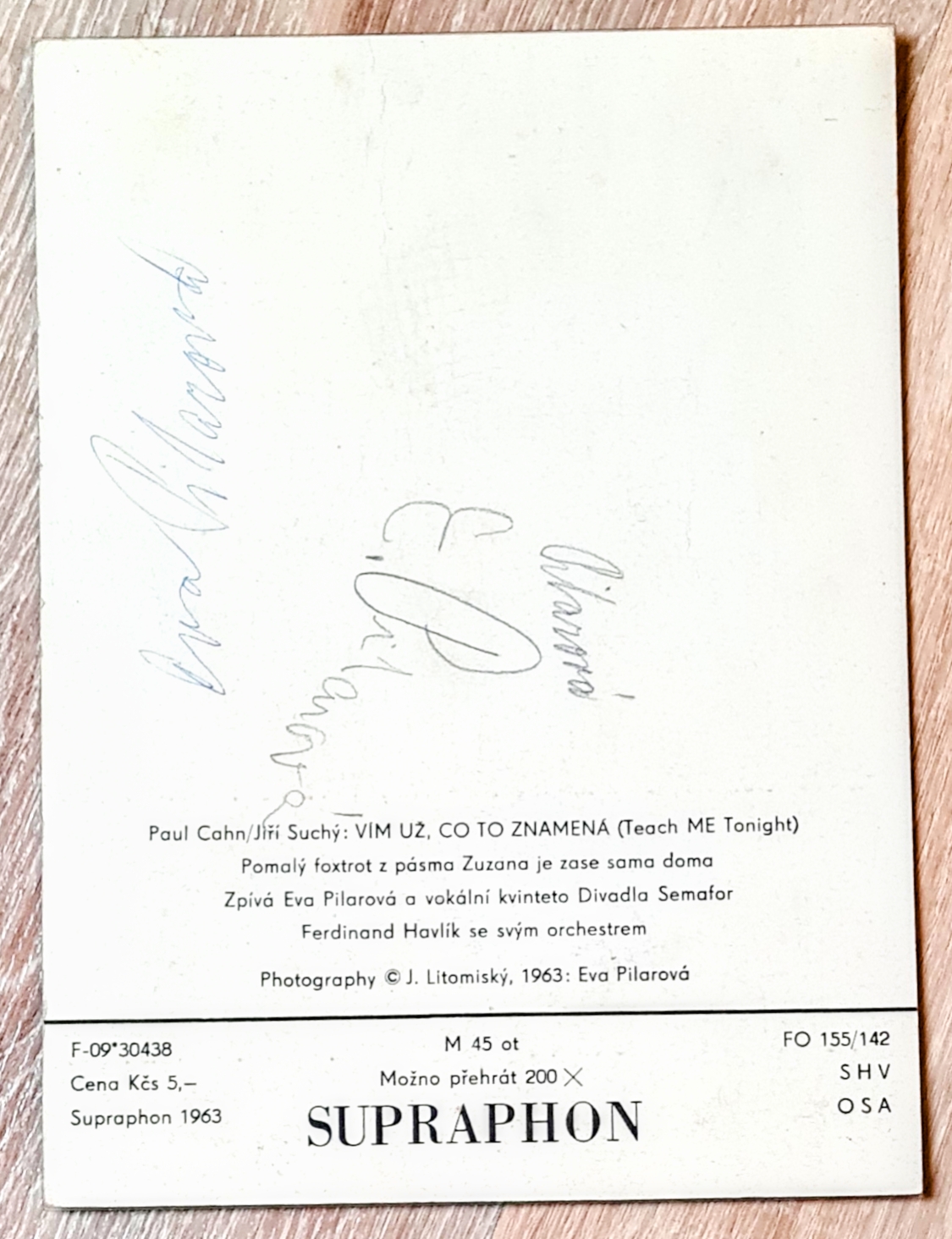 Eva Pilarová – Vím Už, Co To Znamená 1963, Vinylová pohlednice nenahrana