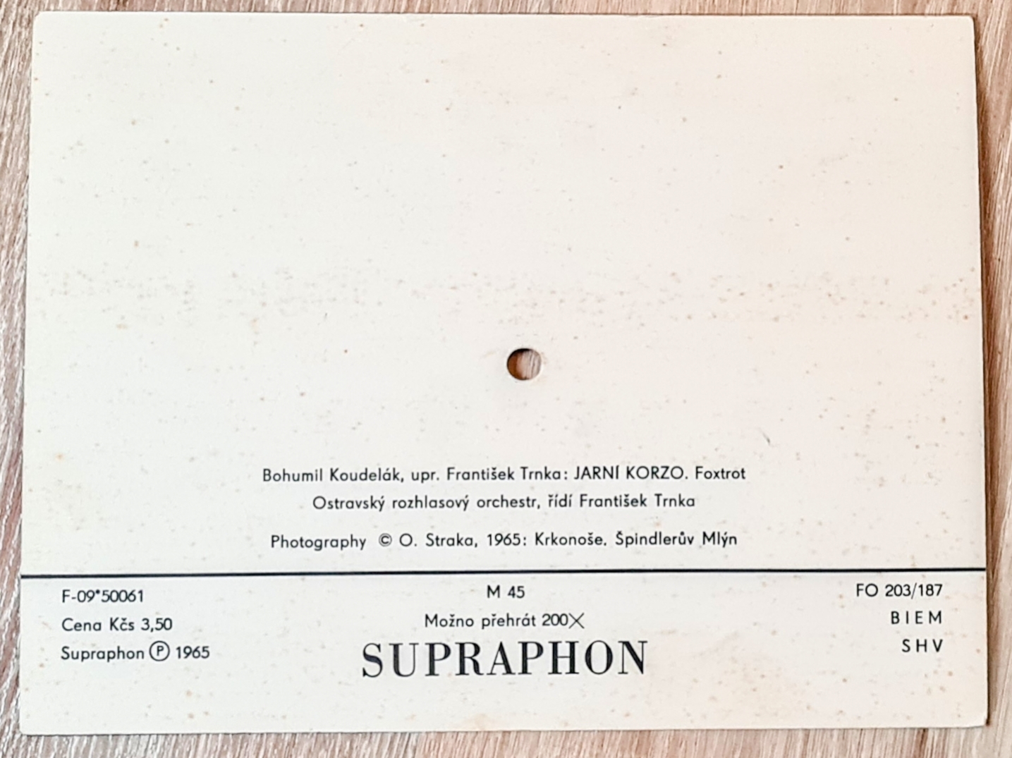 Ostravský rozhlasový orchestr – Jarní Korzo 1965, Vinylová hrací pohlednice Vinyl