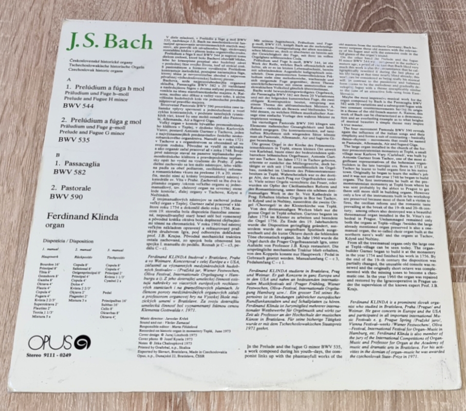 Johann Sebastian Bach, Ferdinand Klinda – Preludes & Fugues In G, H Minor 1973 VG Vinyl (LP)