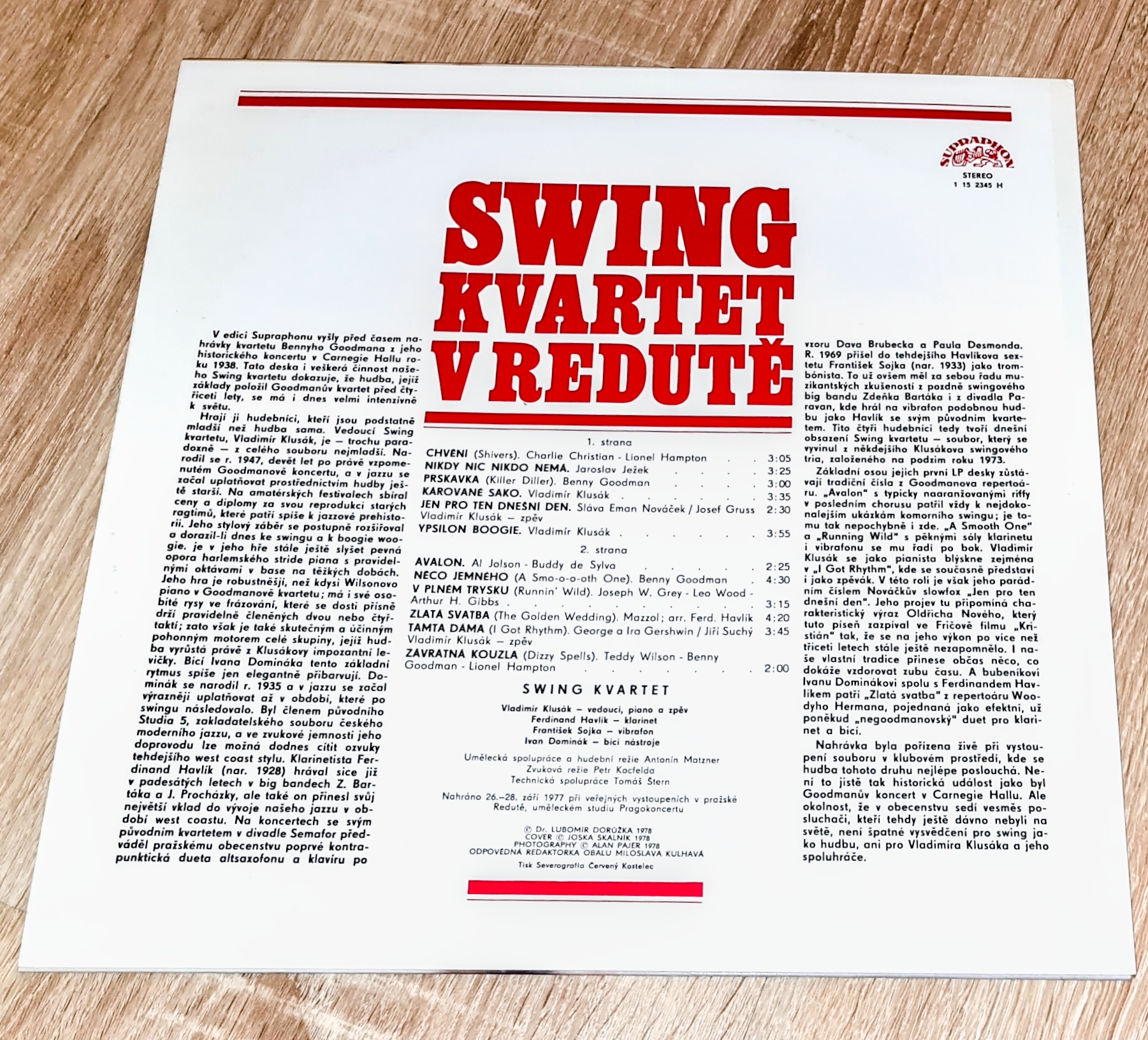 Swing Kvartet – Swing Kvartet V Redutě 1978 VG+ Vinyl (LP)