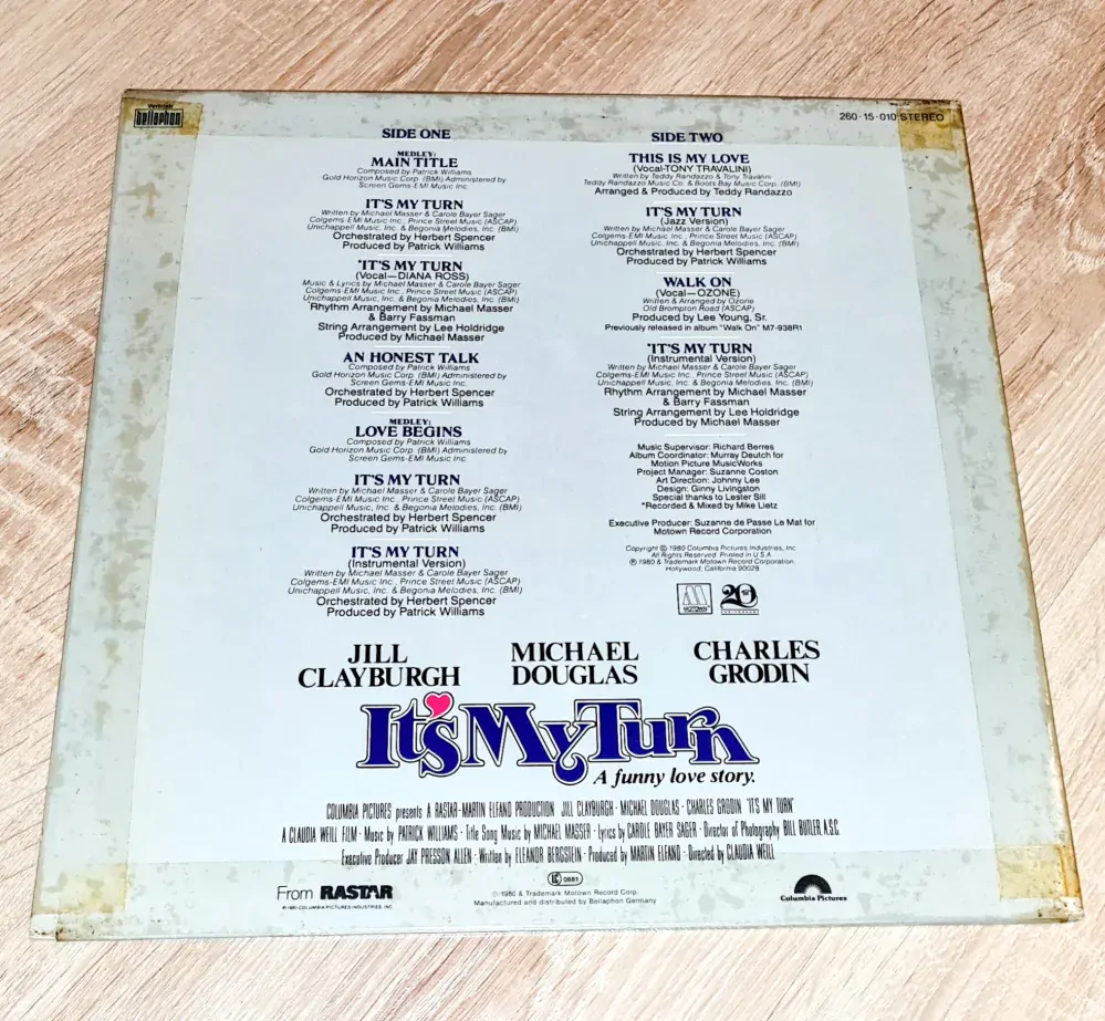 Various – (Diana Ross) Music From The Original Motion Picture Soundtrack "It's My Turn" 1980 EX, VYPRANÁ Vinyl (LP)