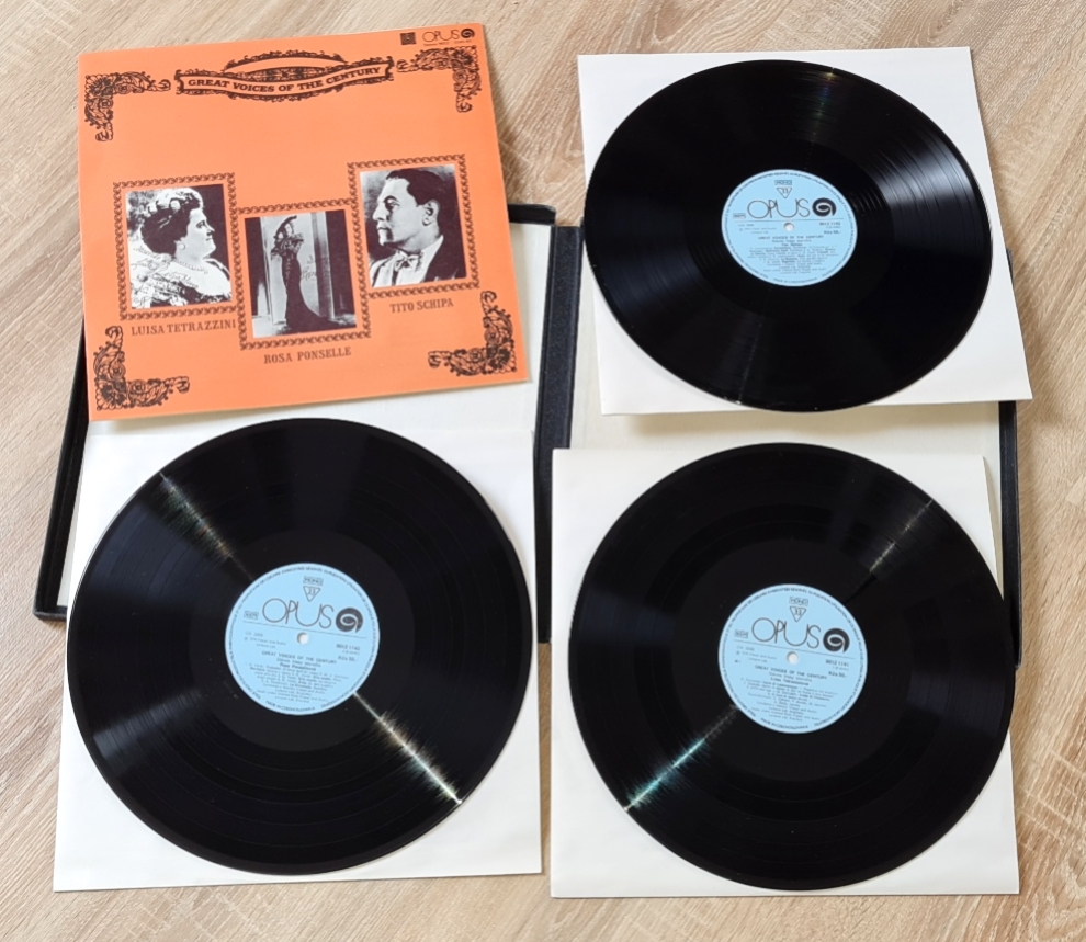 Luisa Tetrazzini, Rosa Ponselle, Tito Schipa – Great Voices Of The Century 1979 VG, VYPRANÉ Vinyl (Box Set 3LP)