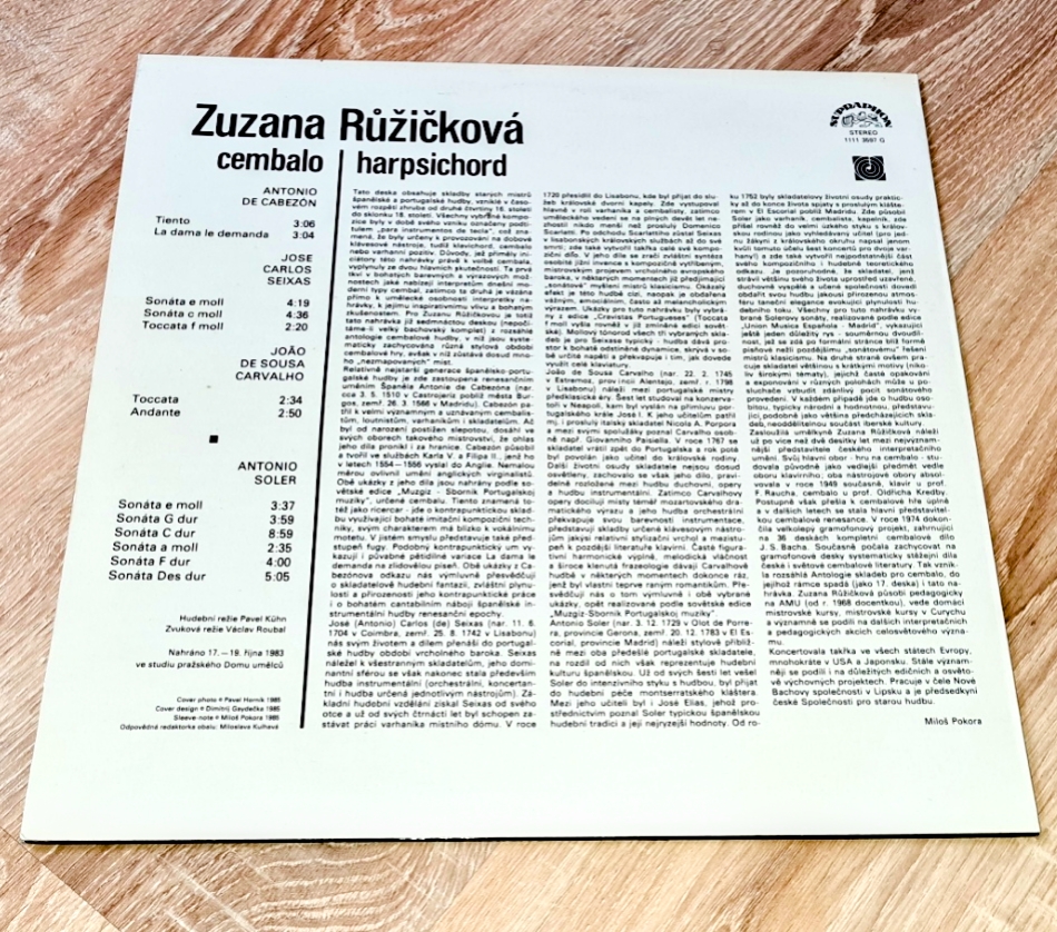 Zuzana Růžičková, Soler, Carvalho, Cabezón, Seixas – Cembalo = Harpsichord 1985 EX, VYPRANÁ Vinyl (LP)