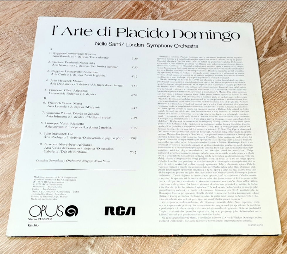 Placido Domingo – L'Arte Di Placido Domingo 1971 VG+, VYPRANÁ Vinyl (LP)