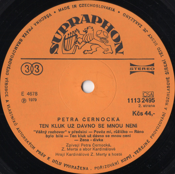 Petra Černocká, Kardinálové – Ten Kluk Už Dávno Se Mnou Není 1979 VG, VYPRANÁ Vinyl (LP)