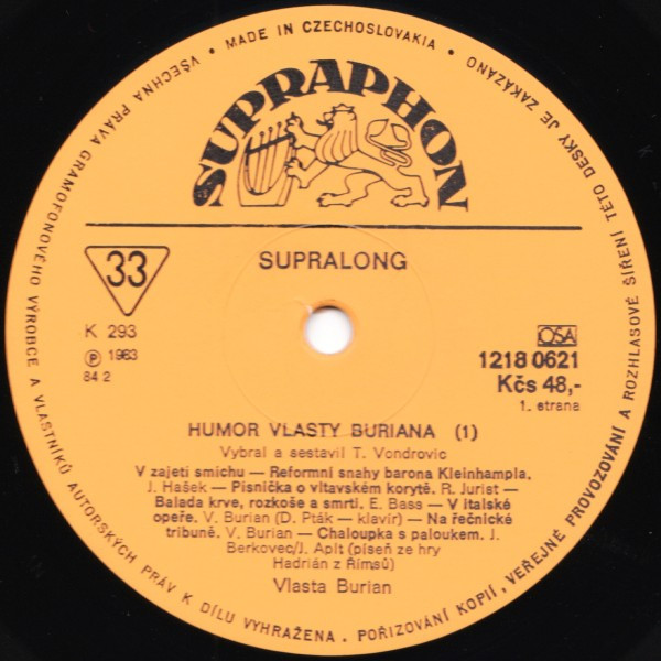 Vlasta Burian – Humor Vlasty Buriana (1) 1983 EX, VYPRANÁ Vinyl (2LP)