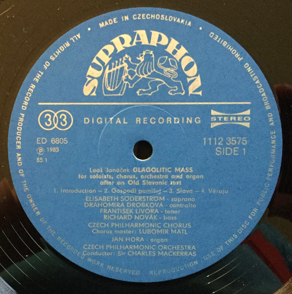 Janáček : Söderström / Drobková / Livora / Novák / Hora / Czech Philharmonic Chorus, Czech Philharmonic Orchestra, Sir Charles Mackerras – Mša Glagolskaja 1985 VG+, VYPRANÁ Vinyl (LP + příloha)