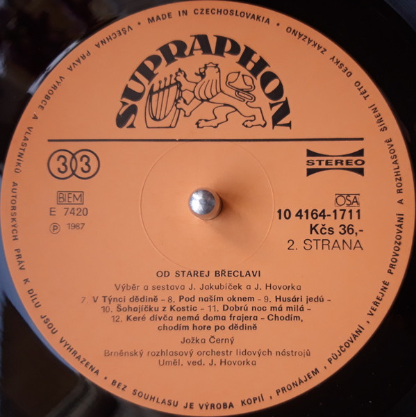 Jožka Černý – Moravian Folk Singer („Od Starej Břeclavi“) 1987 VG+, VYPRANÁ Vinyl (LP)