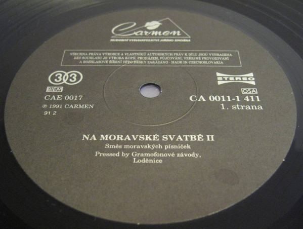 Na Moravské Svatbě II./ At Moravian Wedding (2) 1991 EX, VYPRANÁ Vinyl (LP)