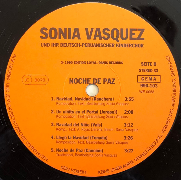Sonia Vasquez – Noche De Paz Heilige Nacht 1990 EX, VYPRANÁ Vinyl (LP)