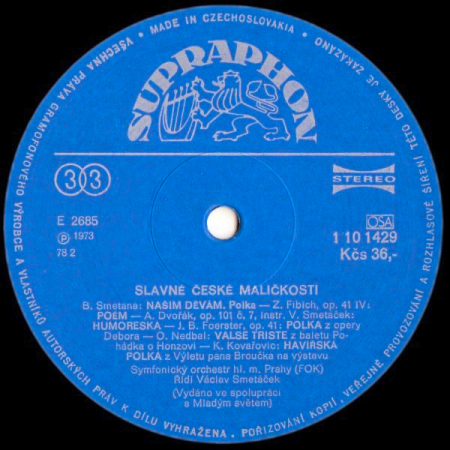 Symfonický Orchestr Hl. M. Prahy (Fok), Václav Smetáček – Slavné České Maličkosti 1973 NM, VYPRANÁ Vinyl (LP)