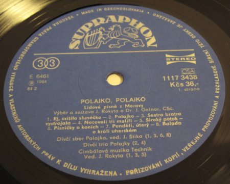 Dívčí Sbor Polajka , Cimbálové Muziky Technik A Lubina – Polajko, Polajko - Songs From The Moravia 1984 EX, VYPRANÁ Vinyl (LP)