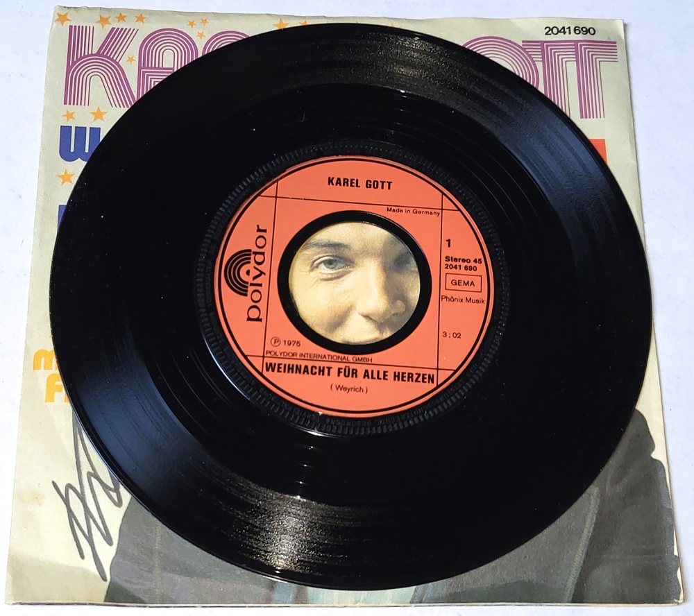 Karel Gott – Weihnacht Für Alle Herzen / Zwei Engel Mit Goldenen Flügeln 1975, Vinyl 7" Single (autogram, podpis)