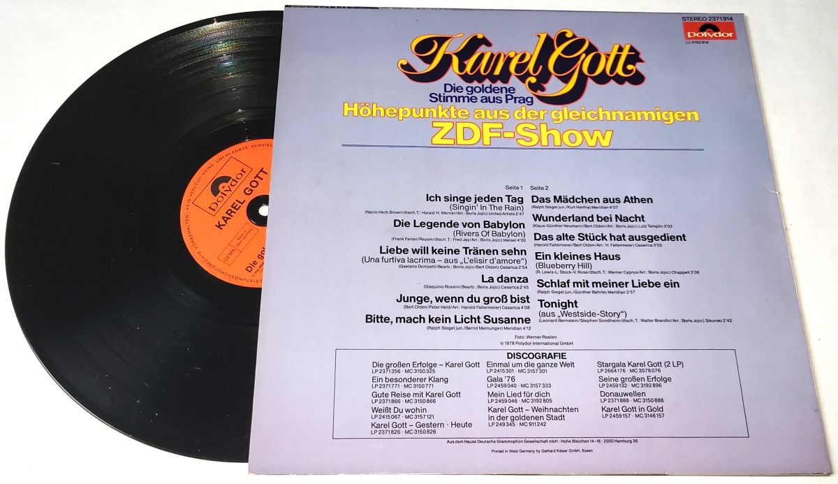 Karel Gott – Die Goldene Stimme Aus Prag (Höhepunkte Aus Der Gleichnamigen ZDF-Show) 1978 EX, VYPRANÁ Vinyl (LP) autogram, podpis