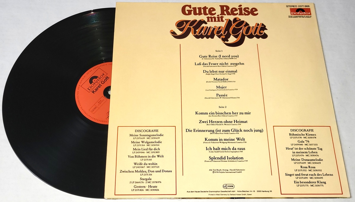 Karel Gott – Gute Reise Mit Karel Gott 1978 EX-, VYPRANÁ Vinyl (LP) autogram, podpis