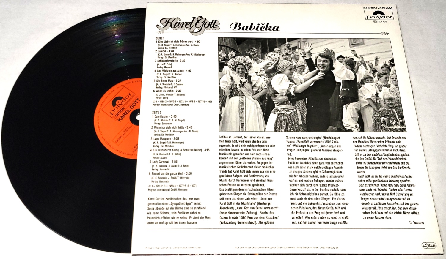 Karel Gott – Babička 1982 NM, VYPRANÁ Vinyl (LP) autogram, podpis