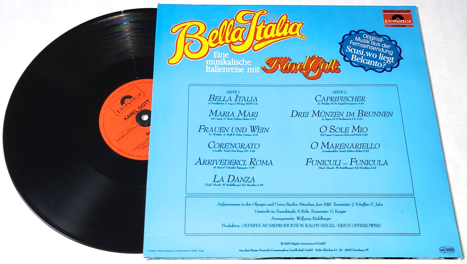 Karel Gott – Bella Italia 1981 EX+, VYPRANÁ Vinyl (LP) autogram, podpis