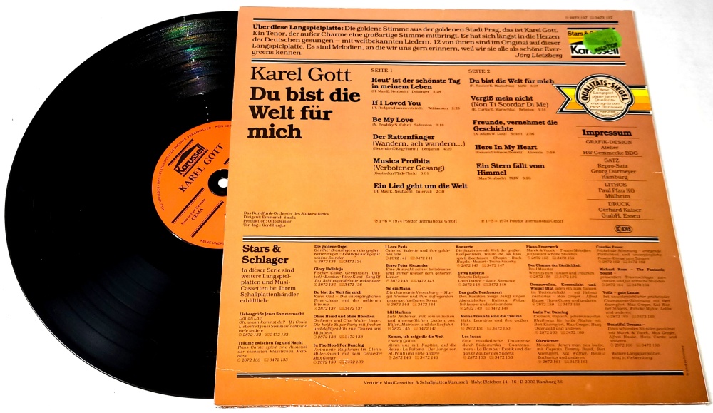 Karel Gott – Du Bist Die Welt Für Mich 1981 EX+, VYPRANÁ Vinyl (LP) autogram, podpis