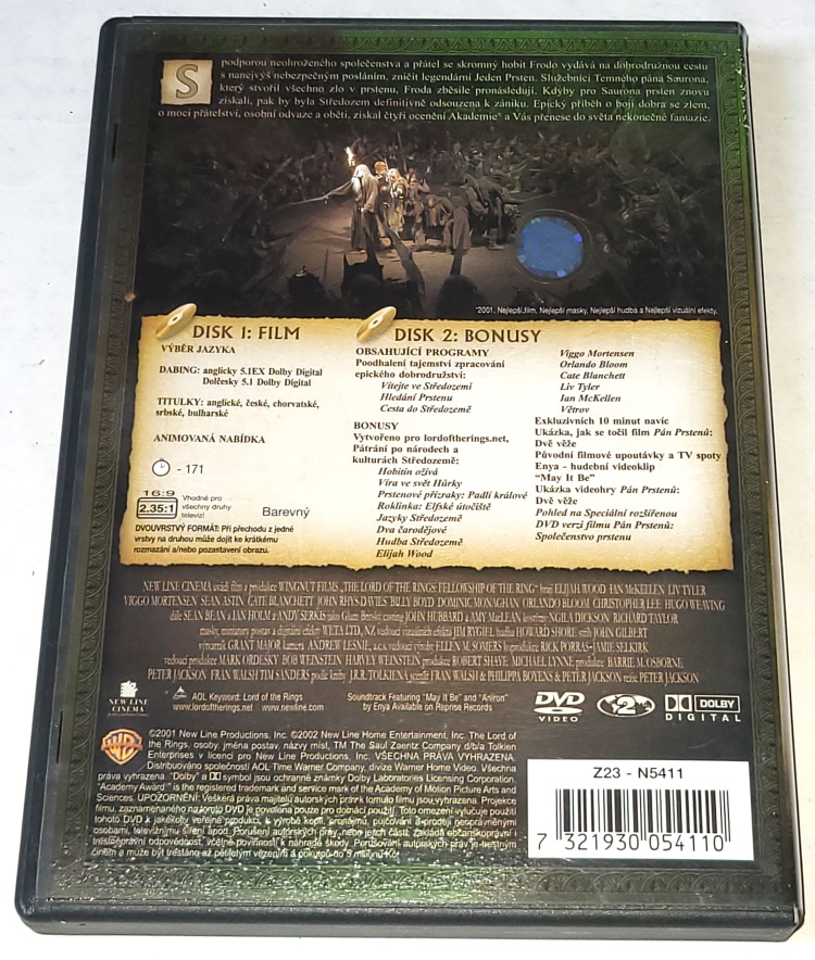 Pán prstenů: Společenstvo prstenu (The Lord of the Rings: The Fellowship of the Ring) 2001 2DVD