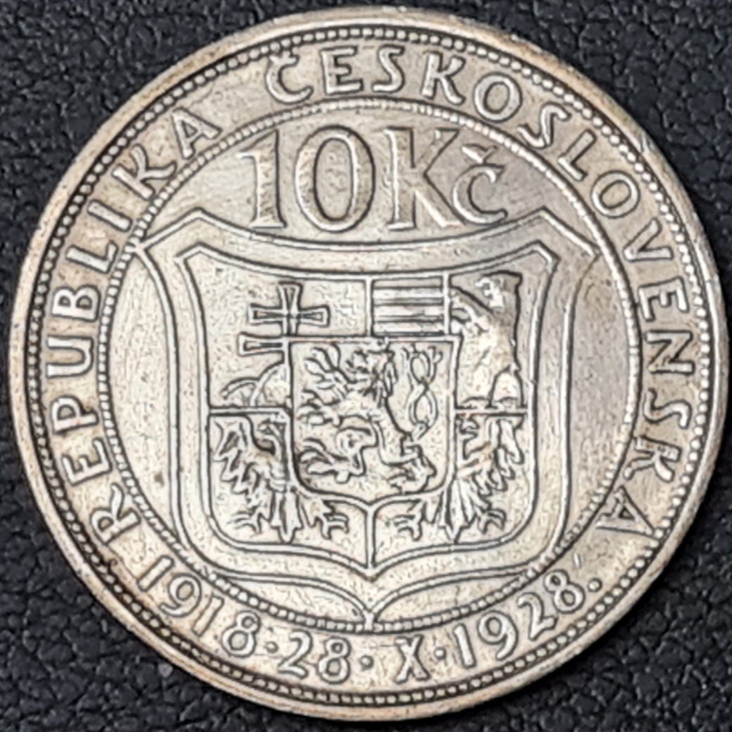 Ag 10 koruna 1928 - T. G. Masaryk, mince