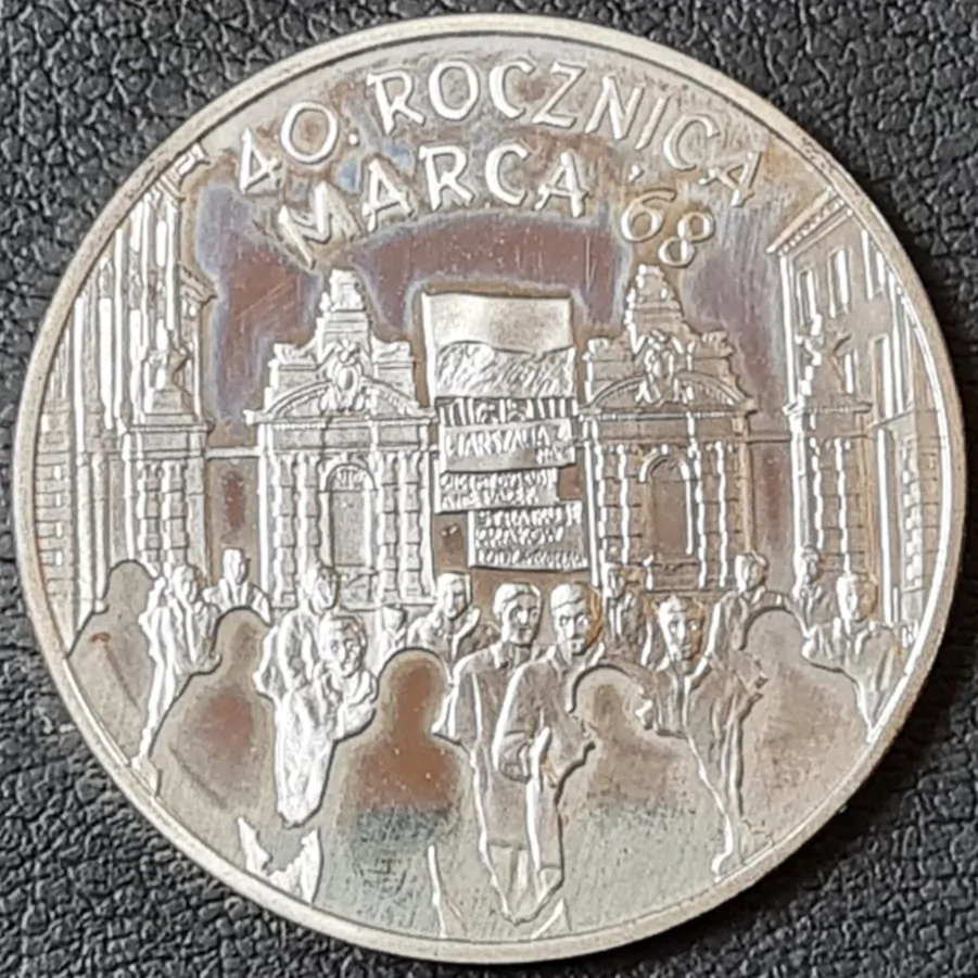 Ag 10 zlotých, 40. výročí Března 68 2008 Polsko, mince Proof