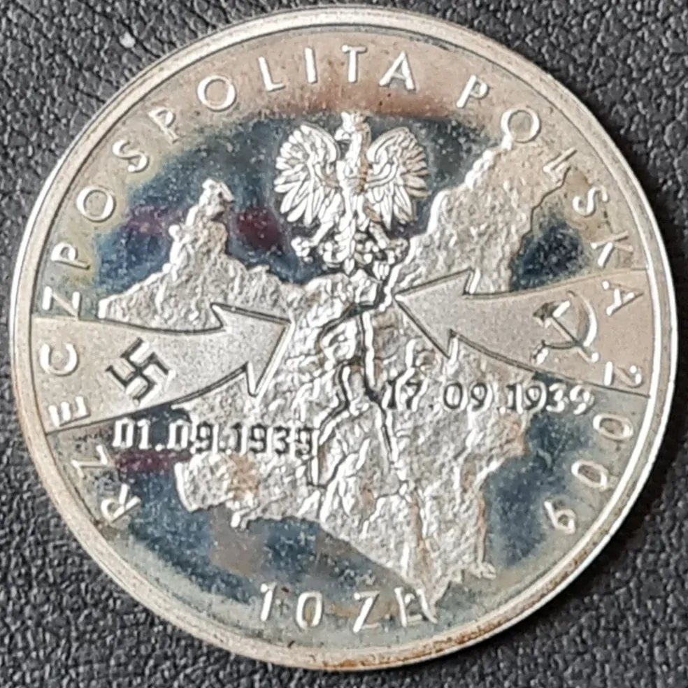 Ag 10 zlotých, Září 1939, 2009 Polsko, mince Proof