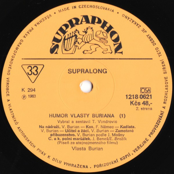 Vlasta Burian – Humor Vlasty Buriana (1) 1983 EX, VYPRANÁ Vinyl (2LP)